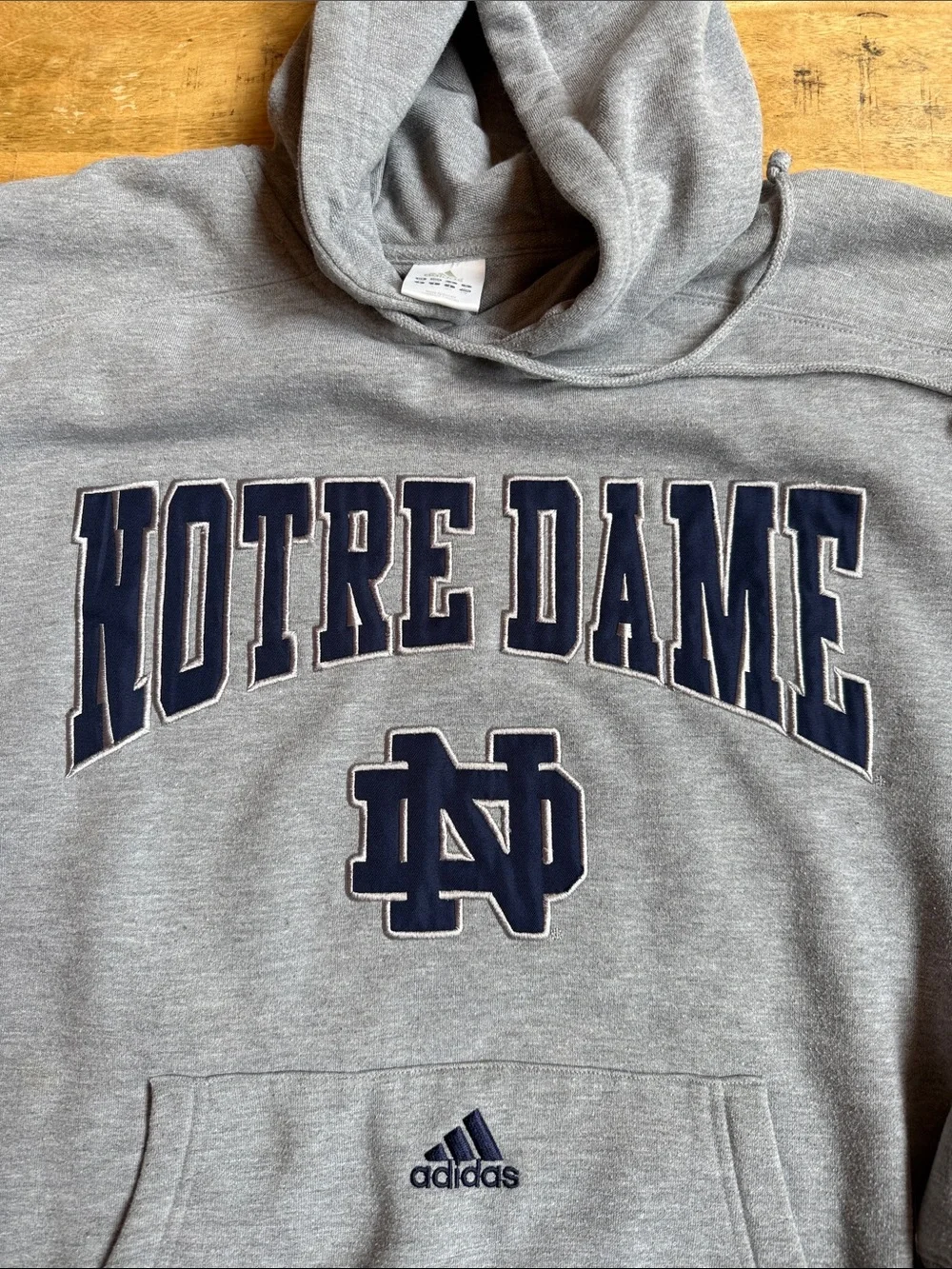 adidas Gray Notre Dame Hooded Sweatshirt with Navy Logos